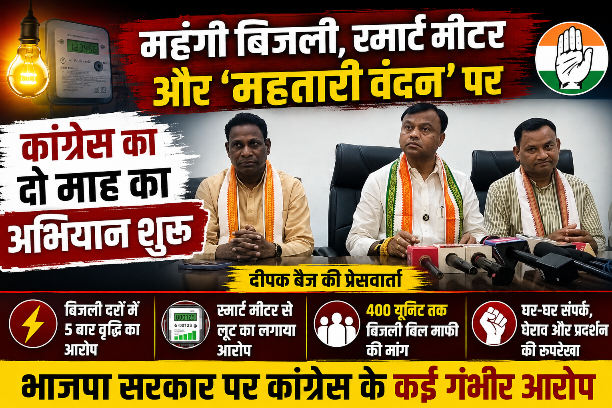 गरियाबंद में प्रदेश कांग्रेस अध्यक्ष दीपक बैज की प्रेसवार्ता, भाजपा सरकार पर लगाए कई आरोप