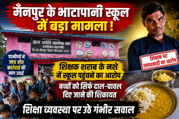 शिक्षक के नशे में पहुंचने का आरोप, बच्चों के भोजन में भी अनियमितता की शिकायत