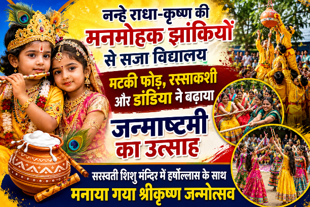 नन्हे राधा-कृष्ण के मनमोहक रूप से सजा सरस्वती शिशु मंदिर, मटकी फोड़ और डांडिया ने बढ़ाया जन्माष्टमी का उत्साह