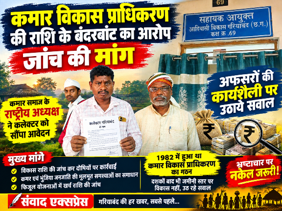 कमार विकास प्राधिकरण की राशि के बंदरबांट का आरोप : जांच की मांग,कमार समाज के राष्ट्रीय अध्यक्ष ने कलेक्टर को सौंपा आवेदन,अफसरों की कार्यशैली पर उठाये सवाल